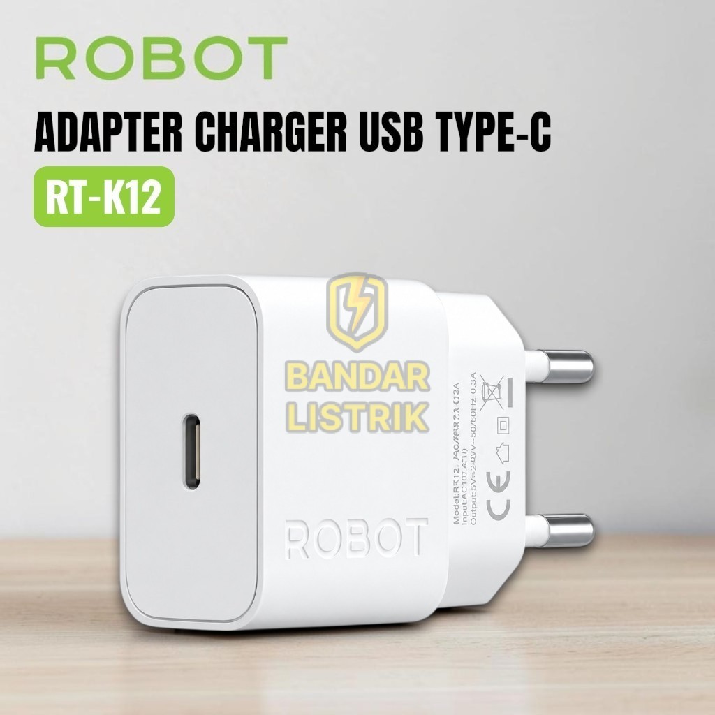 ROBOT Kepala Charger RT-K12 HP Handphone 5V 2.4A Travel Adapter USB Type-C Single Port Universal