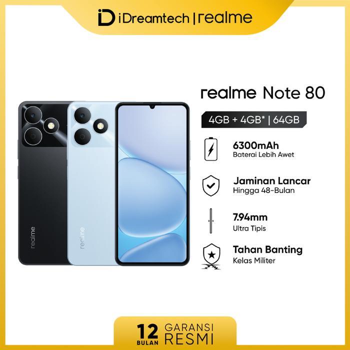 realme Note 80 4GB+4GB*|64GB (Desain Tangguh | 6300mAh Baterai | Proteksi ArmorShell | Jaminan Lanca