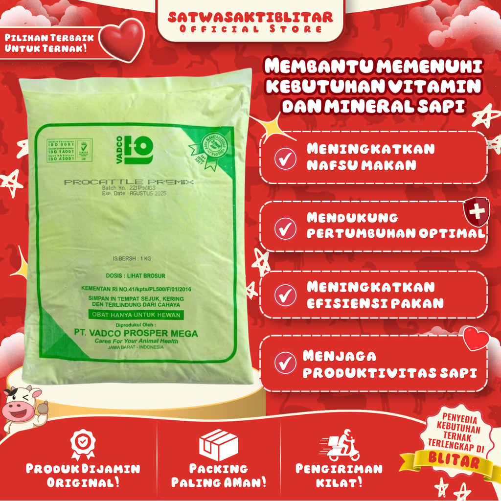 PROCATTLE PREMIX 1 Kg VADCO - PRO CATTLE - Premix Vitamin Mineral Sapi Kambing Domba Potong Pedaging
