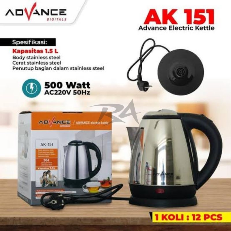 III ADVANCE ELECTRIC KETTLE PEMANAS PENGHANGAT MEMANASKAN MENGHANGATKAN MEMASAK AIR PANCI TERMOS TEK