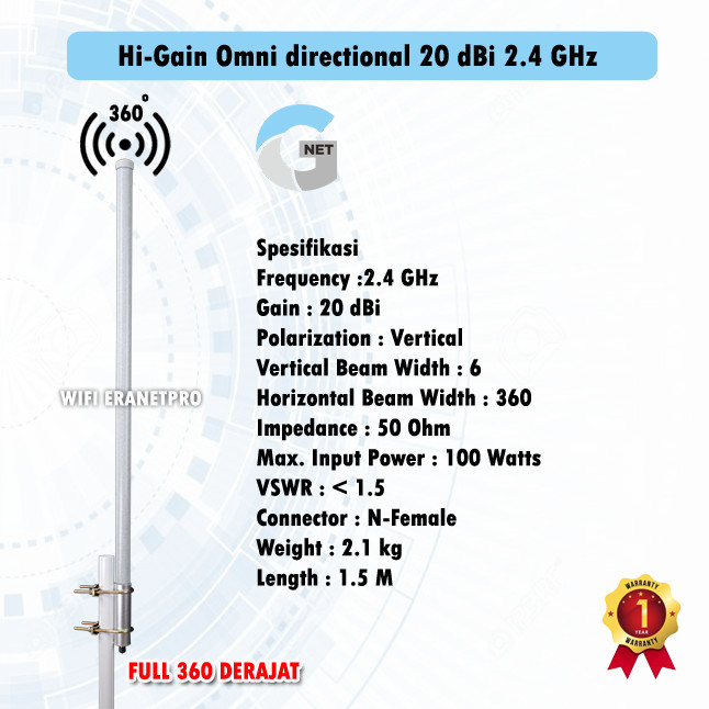 Antena Gnet Hi-Gain Omni Directional 20 dBi 2,4 GHz     Berkualitas