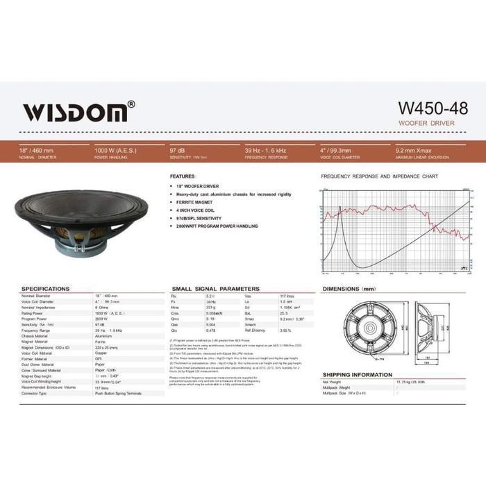 (KUALITAS TERBAIK) Wisdom W450 48 / W450-48 - Speaker Component Original W450 48 - PENGIRIMAN CEPAT
