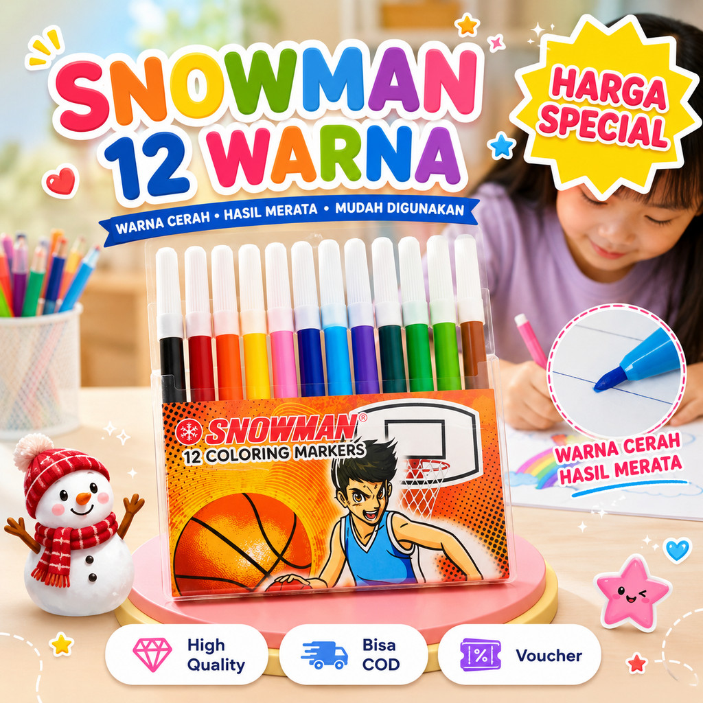 Spidol Kecil Snowman Set 12 Warna Pencil Marker Spidol Snowman 12 Warna