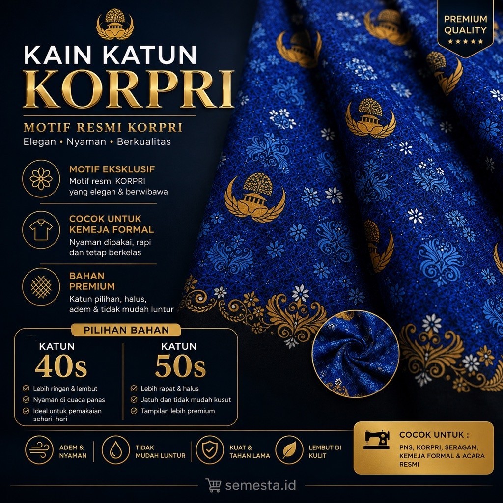 ASLI 100% Kain Korpri Katun 40s & 50s Premium Harga Meteran – Bahan Adem Halus Nyaman untuk Seragam 