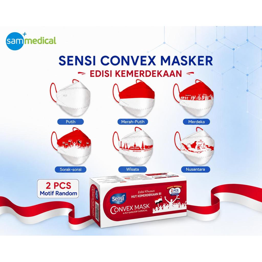 Sensi Convex Masker 4ply EDISI MERAH PUTIH KEMASAN ECER isi 2pcs / Masker Sensi