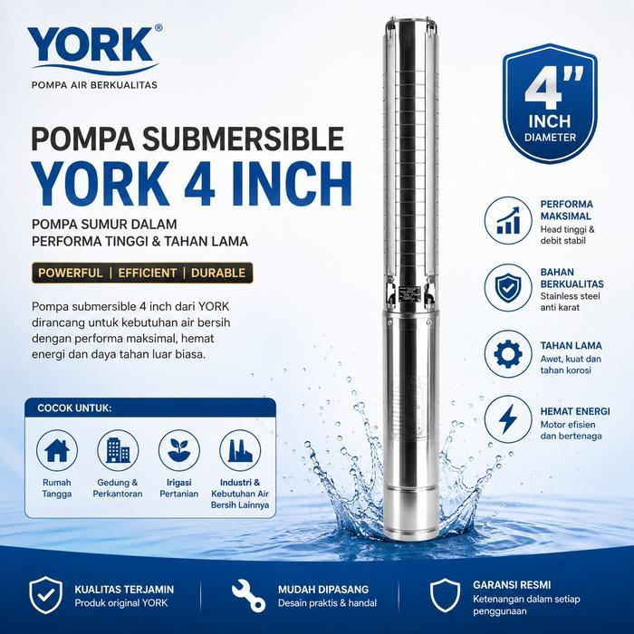 Pompa Satelit York 4 Inch 2 HP 4SYK5-25SS Stainless Steel Submersible Pump Head Maks. 159 Meter 220V