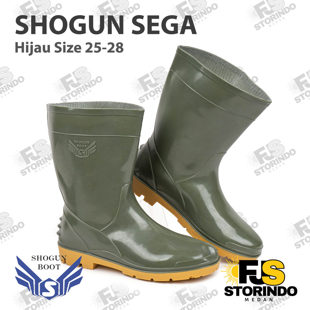 Sepatu Boot Pendek SHOGUN SEGA Hijau Boots Karet Anti Slip Lokal Ringan Perkebunan Perairan Medan, A