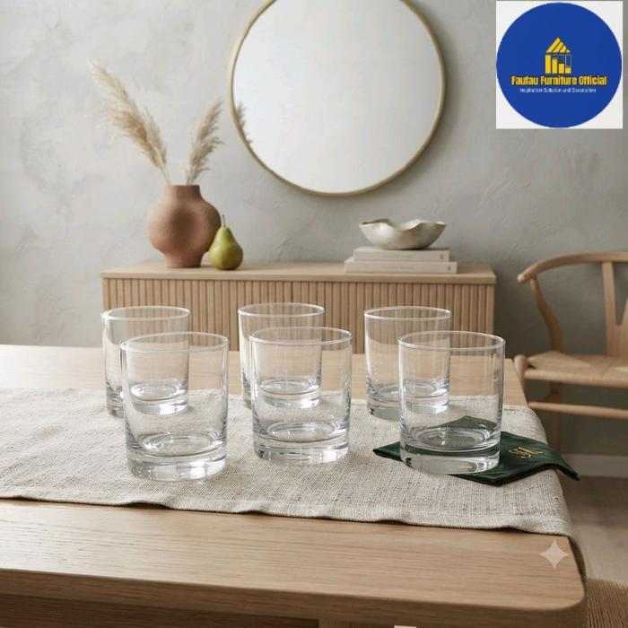 1 Set 6 Pcs Gelas Kaca Pendek Drinking Glass 229 ml Merk Brand USA Original - Bening