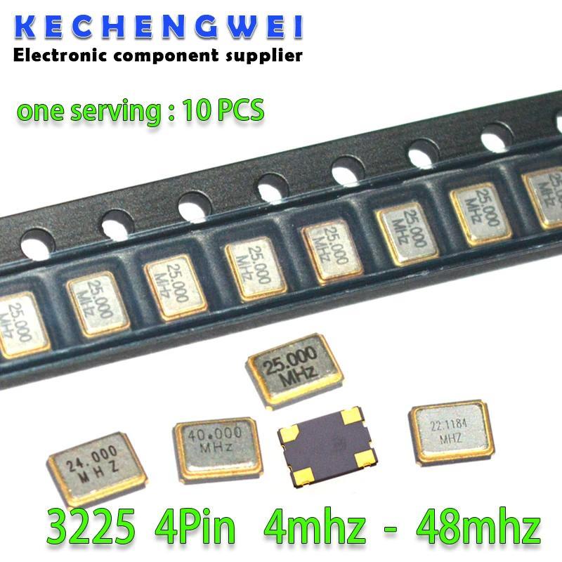 10PCS 3225 Metal SMD 4pin 4M 6M 8MHZ 10MHZ 11.0592MHZ 12MHZ 16MHZ 20MHZ 24MHZ 25MHZ 27M 32M 40M 50M 