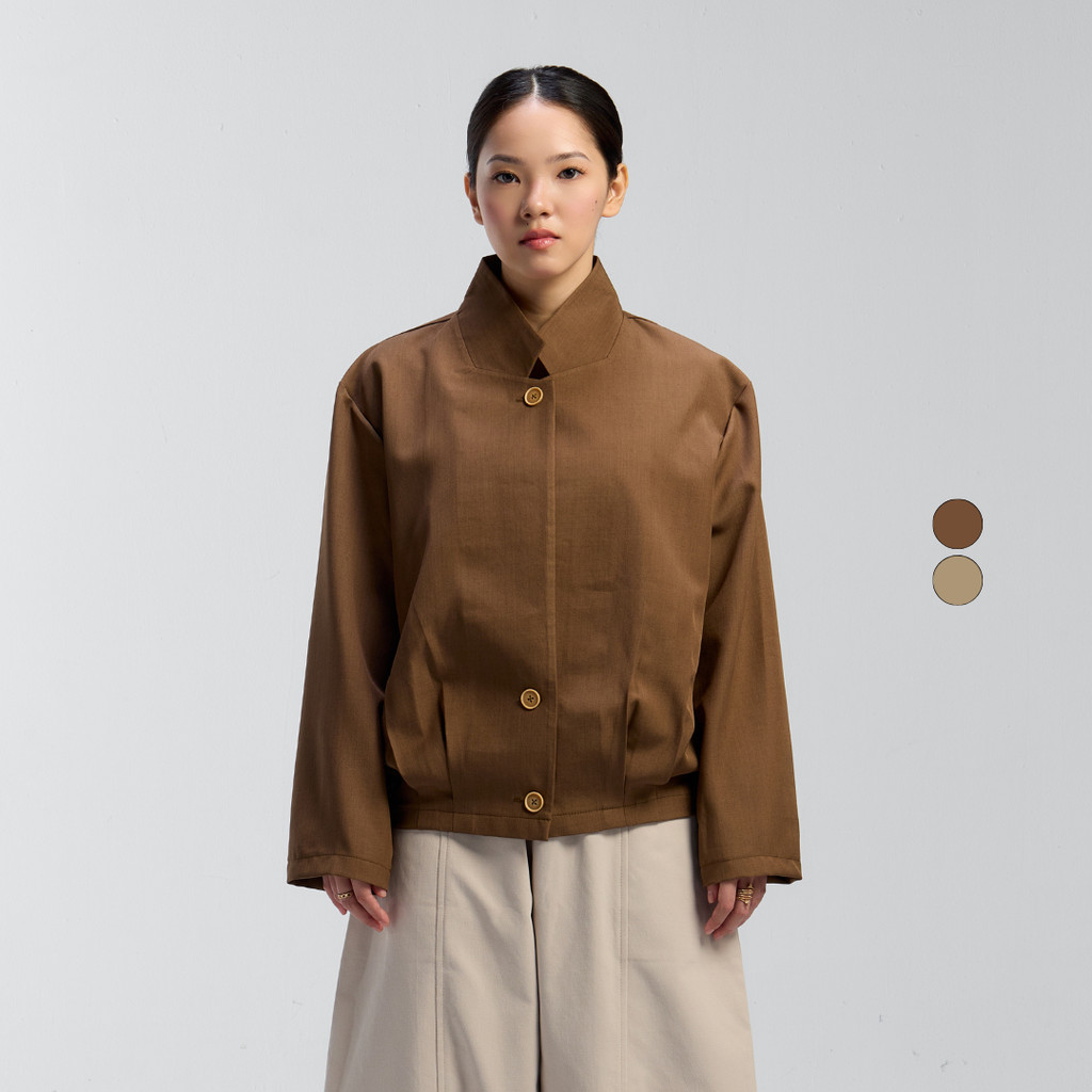 VIANDRA | Rumi Blazer Wanita High Neck Collar Top - Outer Lengan Panjang Korean Style - Funnel Neck 