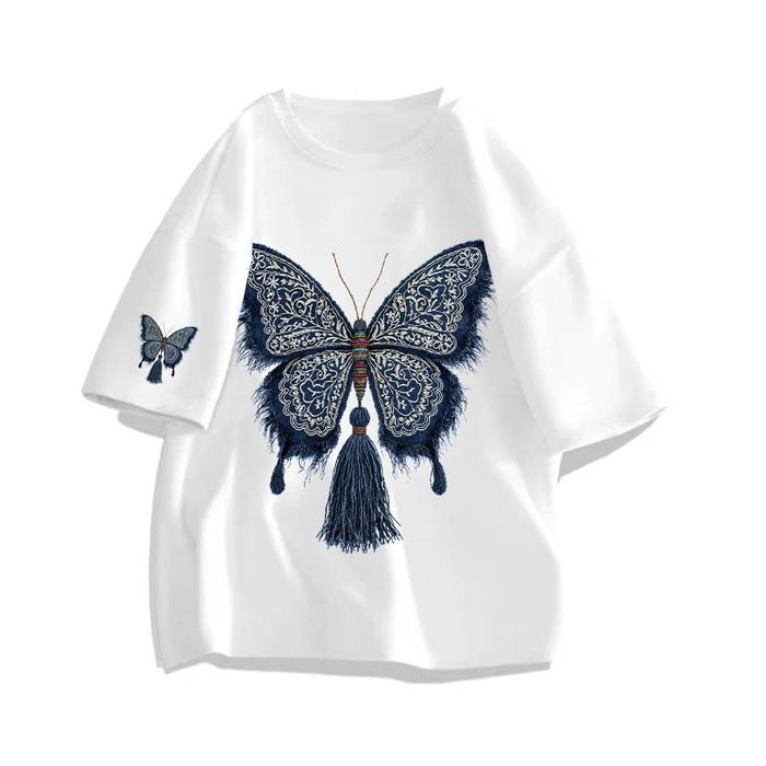 Kaos Digital Printing Tshirt Kaos Lengan Pendek Oversize Motif Kupu-Kupu Navy | Korean Style Bahan C