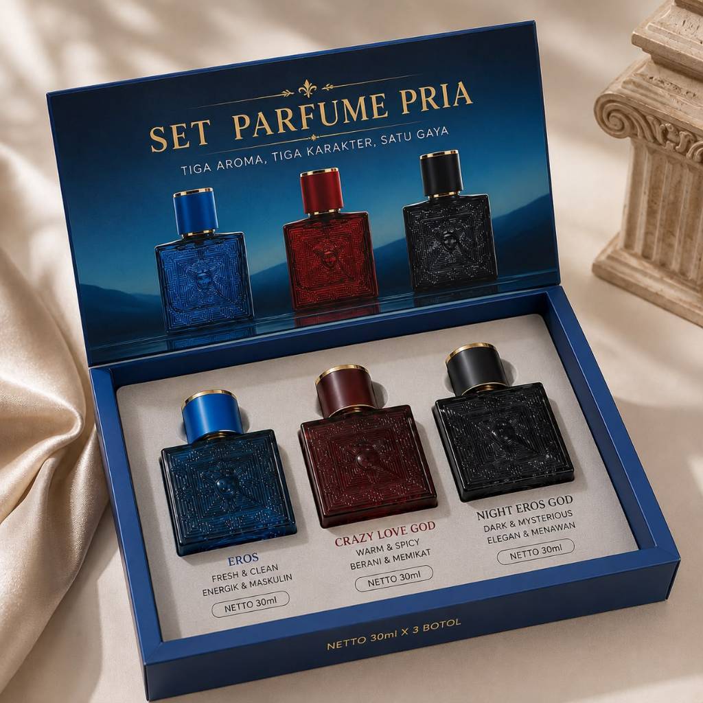 Warmkiss Set Parfum Pria 3 Botol Eau de Parfum 30ml – Eros Crazy Love God Night Eros God