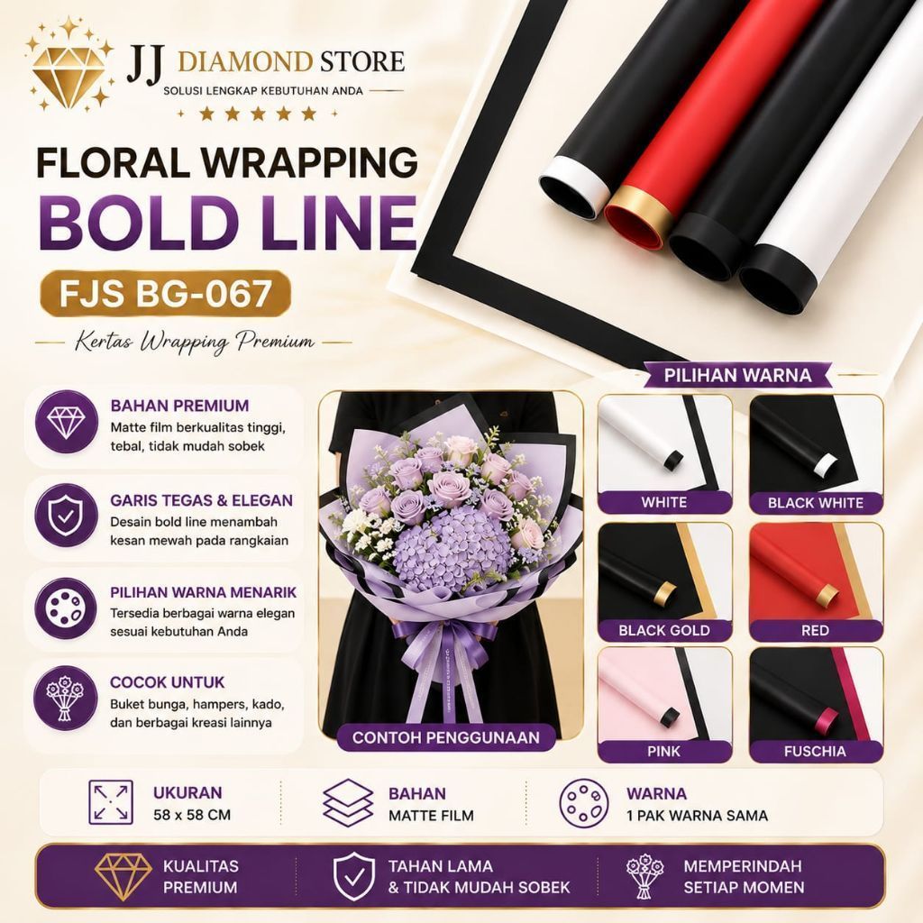 [ 1 PACK ISI 20 LEMBAR] FLORAL WRAPPING BOLD LINE FJS BG-067 / KERTAS BUKET FJS BG-067
