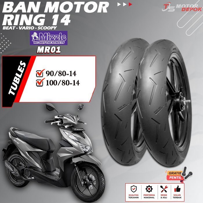 BAN MOTOR RING 14 TUBLES MIZZLE MR01 BAN MOTOR TUBLESS BEAT VARIO SCOOPY RING 14 TUBELESS