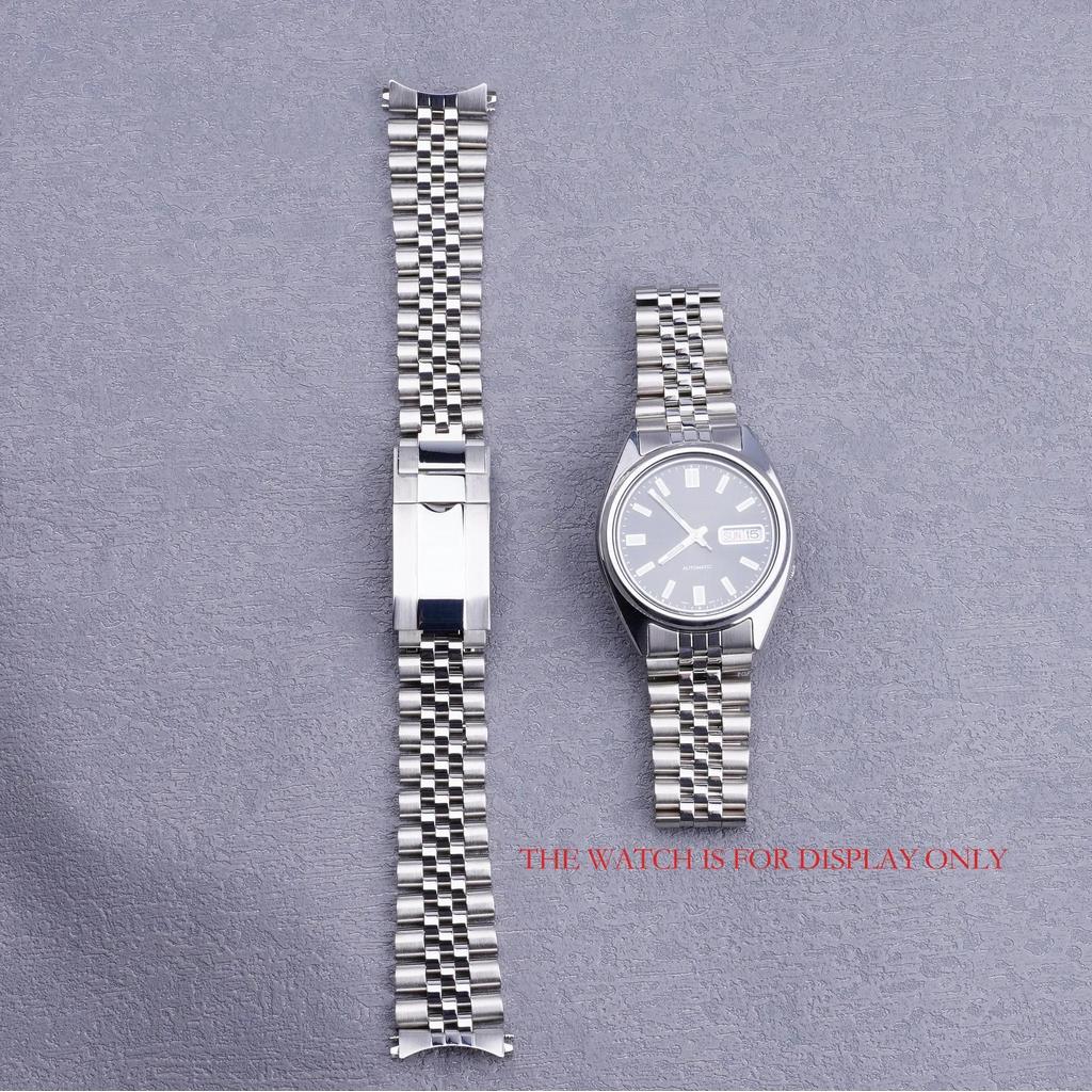 19mm Sliver Hollow Curved End Solid Screw Links Watch Band Jubilee Strap For Seiko 5 SNXS73K1 SNXS75