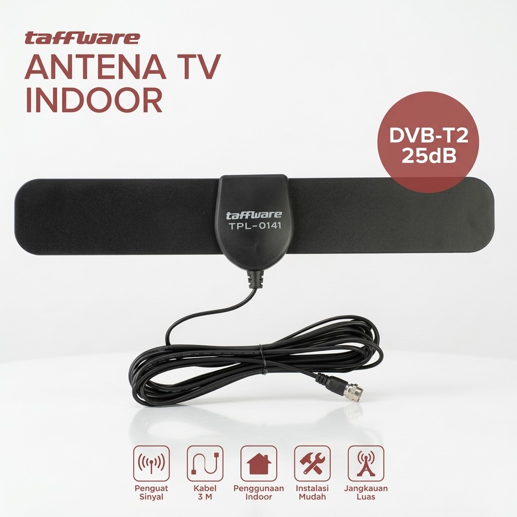 Antena TV Digital Indoor Menangkap Saluran Siaran TV Jernih DVB-T2 25dB Taffware - Antena TV Tabung 