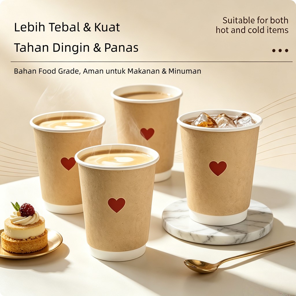 Paper Cup Double Wall Kraft 8oz 12oz  MOTIF COFFE & TEH FOOD GRADE - GELAS KERTAS MINUMAN TAHAN PANA