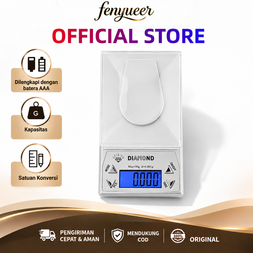 Timbangan Perhiasan Akurat 50g/0.001g Timbangan Saku Portabel Tare PCS Untuk Logam Mulia & Ramuan