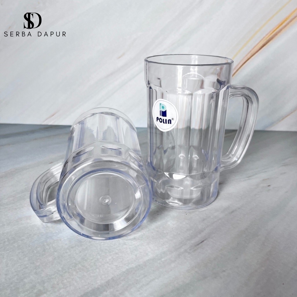 12 PCS Gelas Mika Gagang Bening Polin 450 ml Gelas Plastik Transparan untuk Minum Air Es Teh Kopi