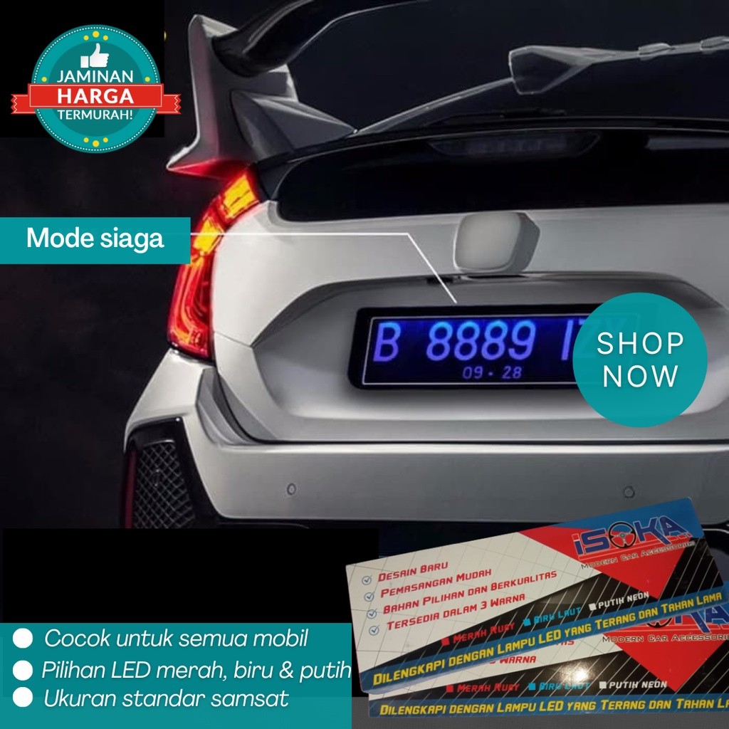 DUDUKAN TATAKAN PLAT NOMOR MOBIL AKRILIK LAMPU LED 46 CM