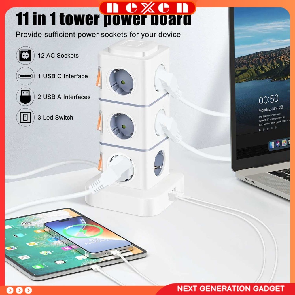 Stop Kontak Power Socket Strip Tower Colokan Listrik 2500W - NN812