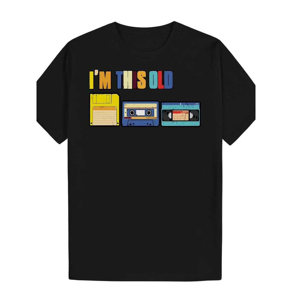 Mode Kaos Grafis Pria "I'm Sold" - Kaos Santai Musim Panas Hitam dengan Desain Pita Kaset Berwarna L