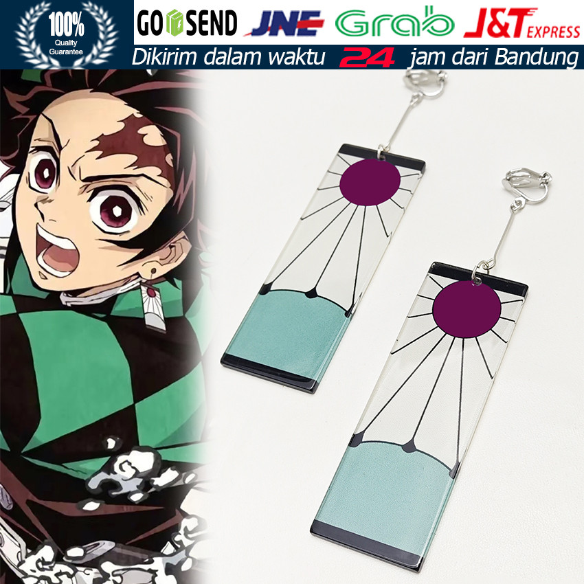 Anting Anime Demon Slayer Kimetsu No Yaiba / Anting Hanafuda Karakter Tanjiro Cosplay Jepit Tindik /