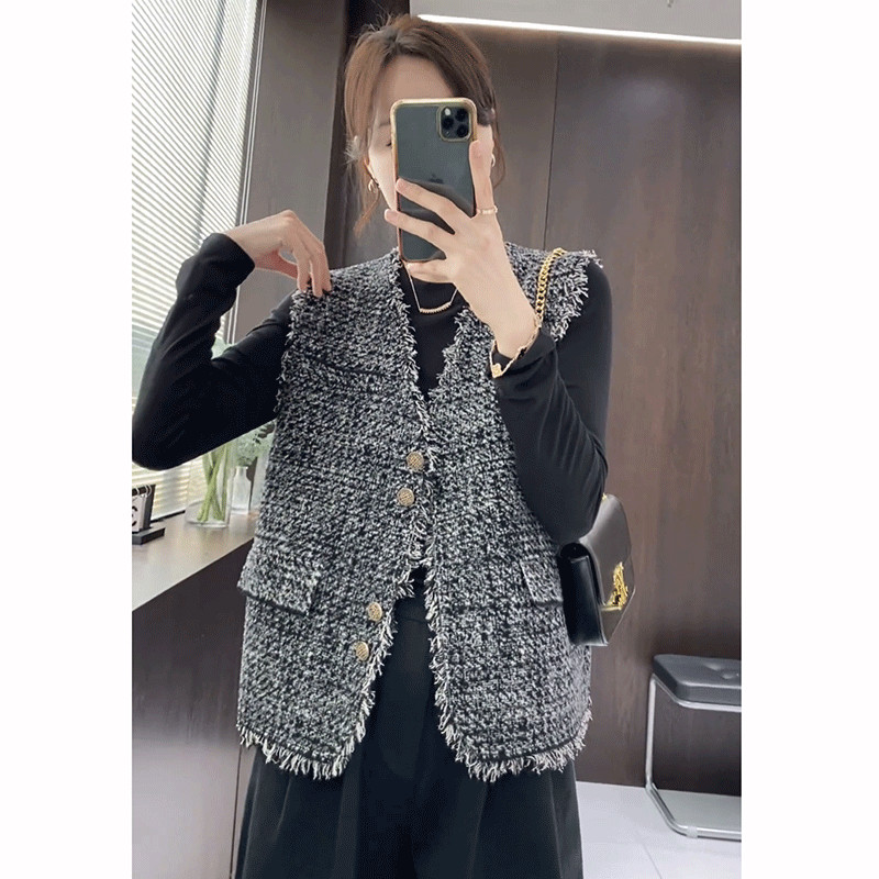 Fringe menenun rompi pendek wanita tanpa lengan temperament rompi clip top.