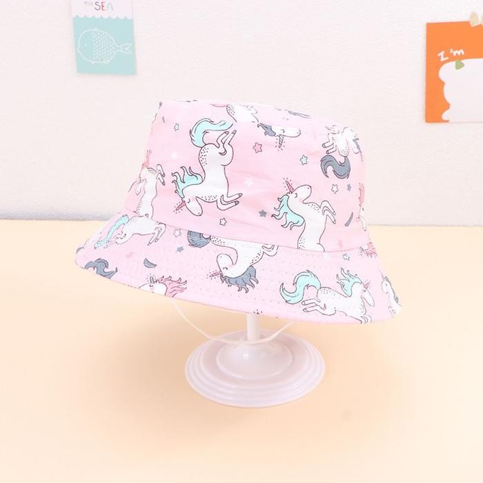 TOPI NELAYAN BUCKET HAT ANAK PEREMPUAN IMPORT MOTIF PINK UNICORN Fashion - A