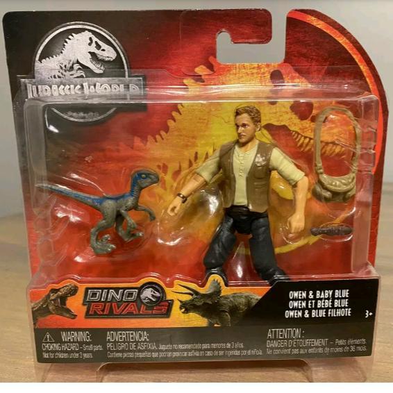 Jurassic World Dino Rivals Owen & Baby Blue Velociraptor Mattel 3 inch