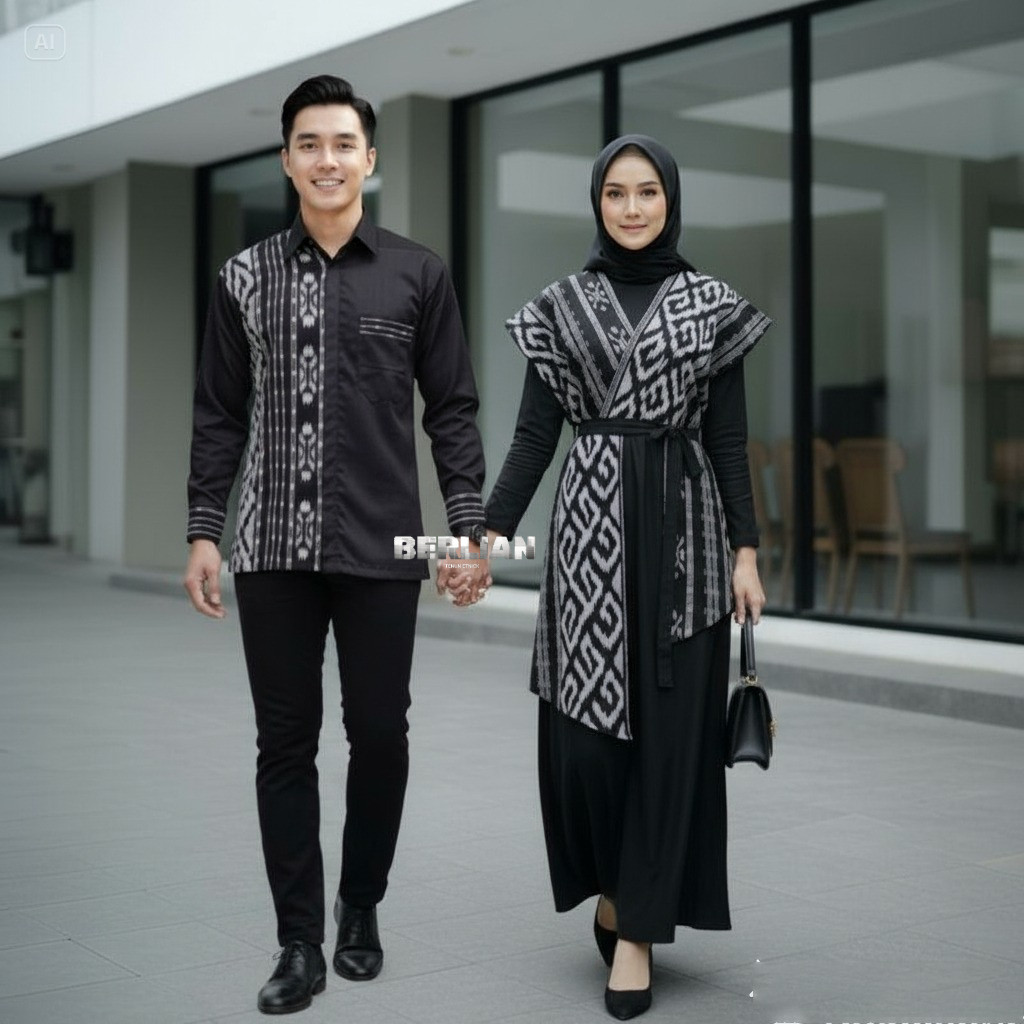 Baju Tenun Couple Batik Gamis Socket Wanita Kemeja Pria Kondangan Pernikahan Model Terbaru Modern