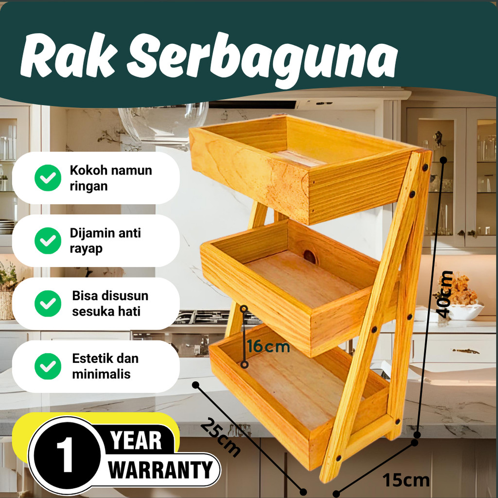 Rak Bawang Susun KAYU JATI Gratis Stiker Tempat Telur Bumbu Dapur Unik Aesthetic Kualitas Premium