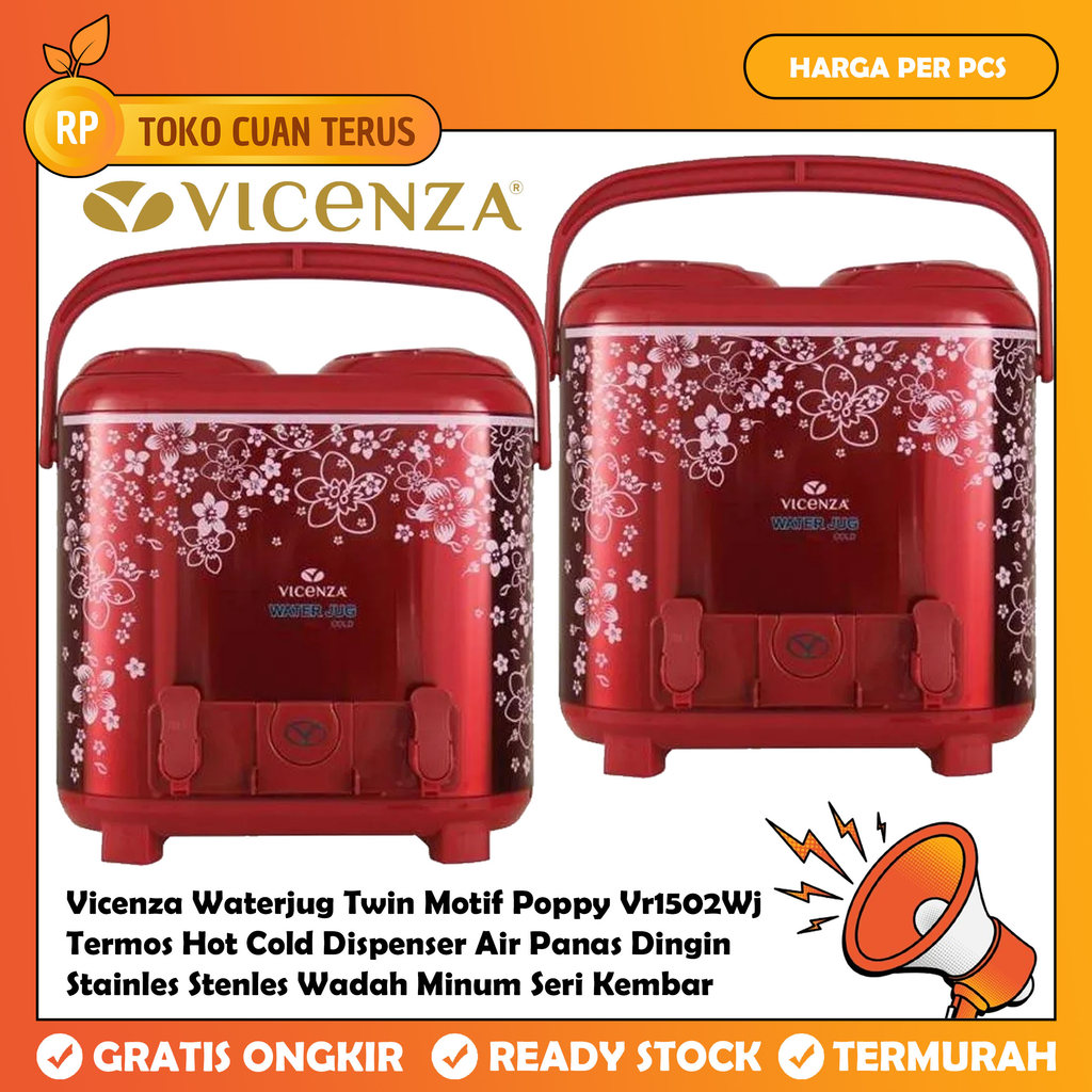 Vicenza Termos WaterJug Twin 15 Liter Vr 1502 Wj Dispenser Air Panas Dingin Stainles Wadah Aer Seri 