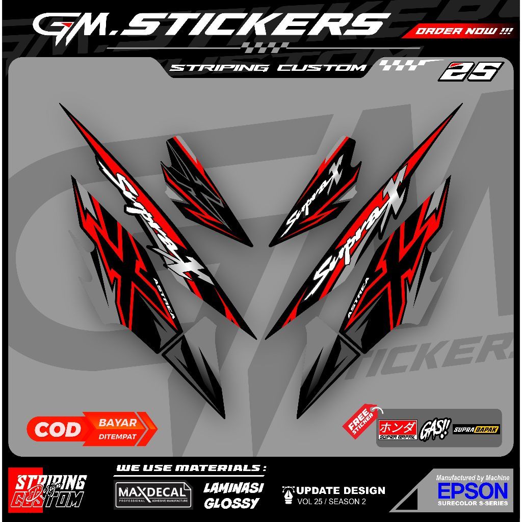 STRIPING STIKER VARIASI HONDA SUPRA X OLD LAMA SUPRA X 100