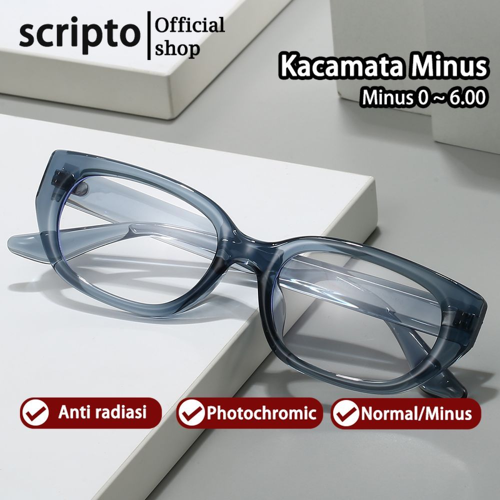 Scripto Kacamata Anti Blueray Minus Wanita Pria 2025 Baru Retro Cat Eye Frame Tebal Fashion Korean S