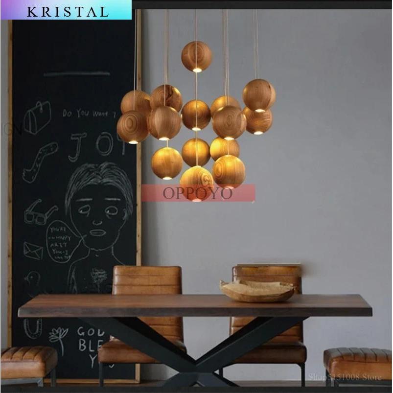 Lampu Gantung Kayu Nordic Modern - Lampu LED Hias Ruang Makan, Ruang Tamu, dan Kamar Tidur | Lampu G