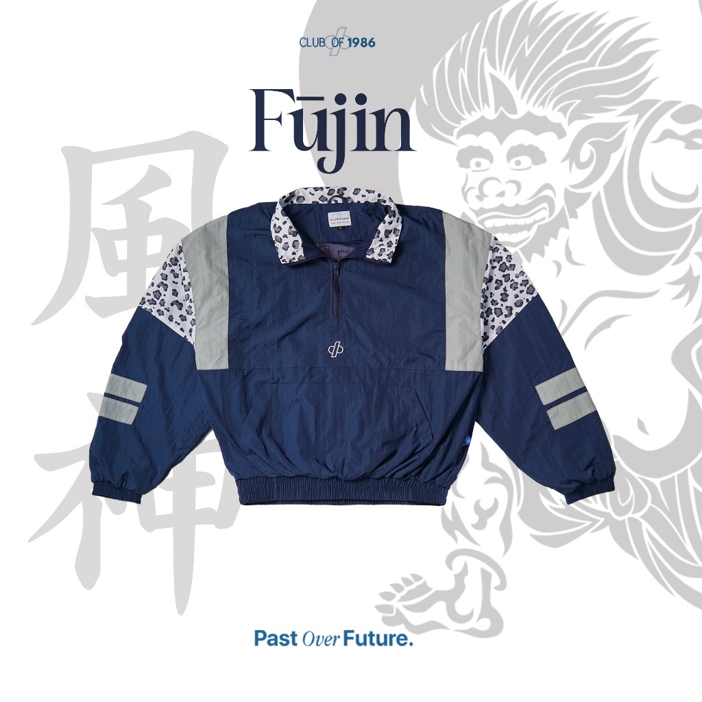 FUJIN Club of 1986 Nylon Vintage Jacket / Jaket Retro Oversize Colorblock Motif Leopard