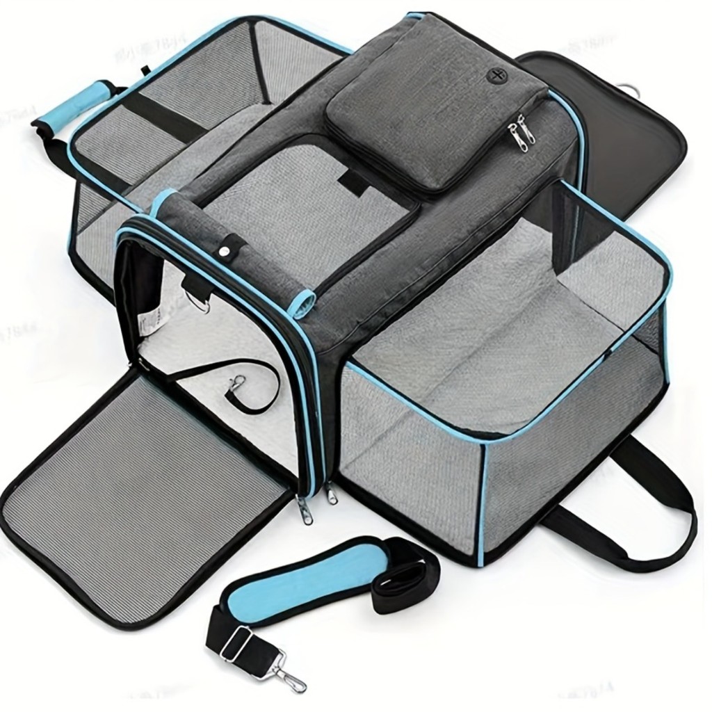 Dog Cat Pet Carrier Bag Foldable Travel Dog Carrier Two Side Expandable Pet Carrier Backpack Pet Tra