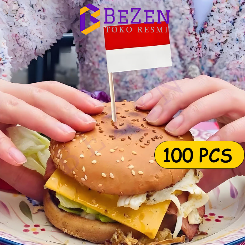 BZ 100 Pcs -Topper Tusuk Gigi Bendera INDONESIA / Tusuk Gigi Hiasan Kue / Tusuk Gigi Bendera Luar Ne