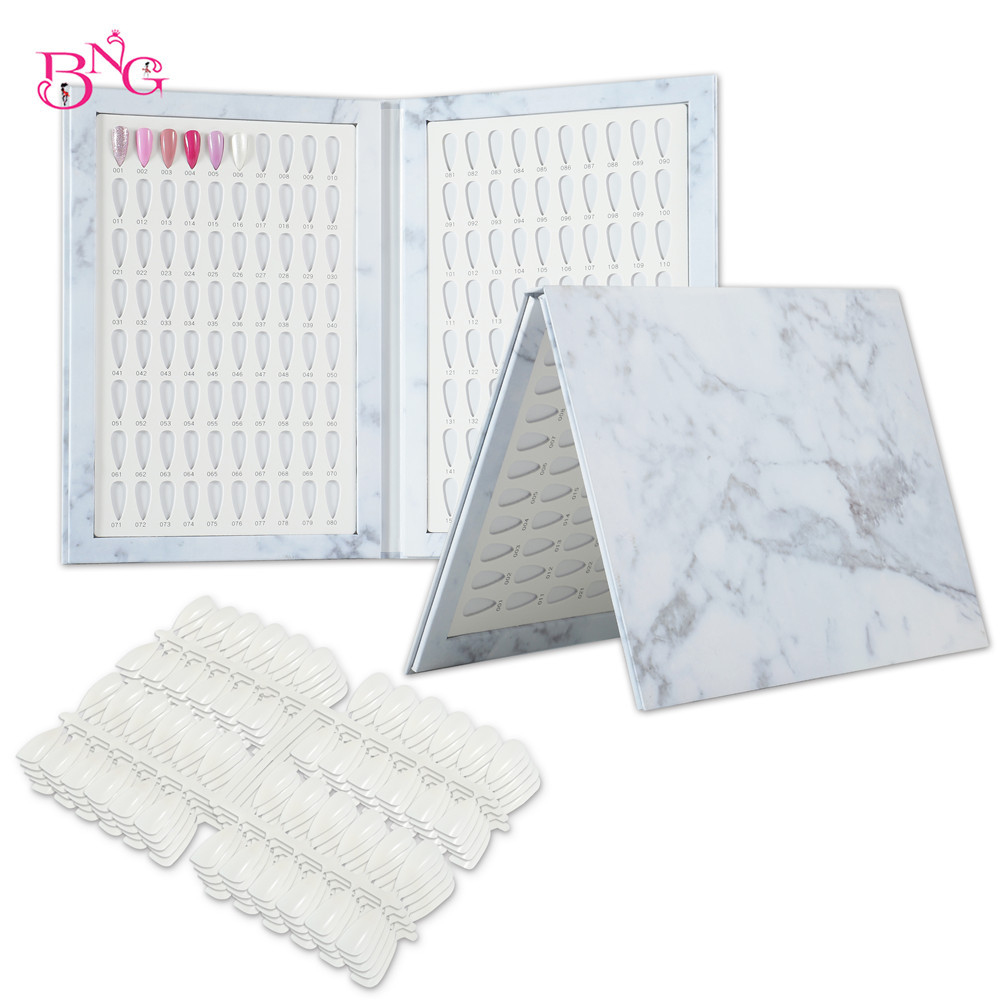 BNG Nail Art Display Book 160 Nail Colours Display Gel Nail Polish Colours Card with 240 Pieces Fals
