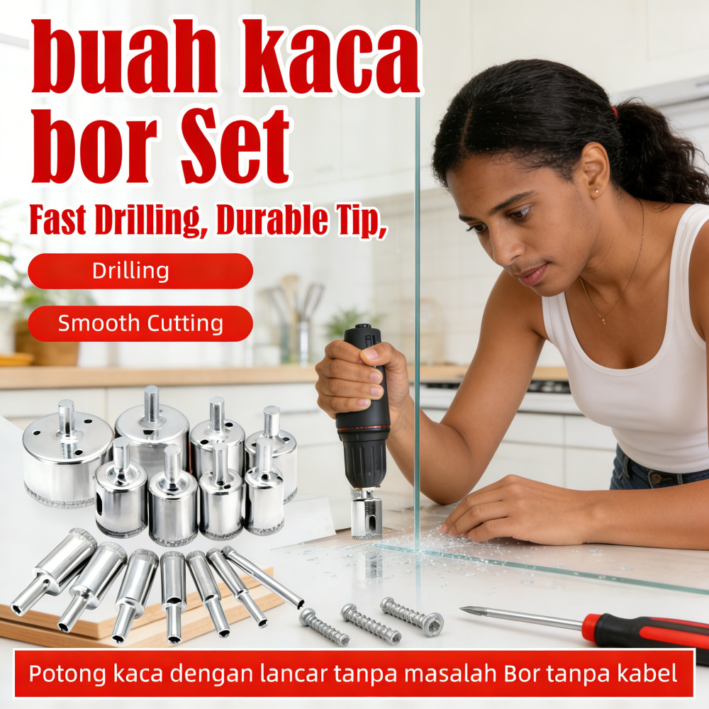 bor kaca Set gergaji mata 10 Set bor elektrolit Set kaca buah
