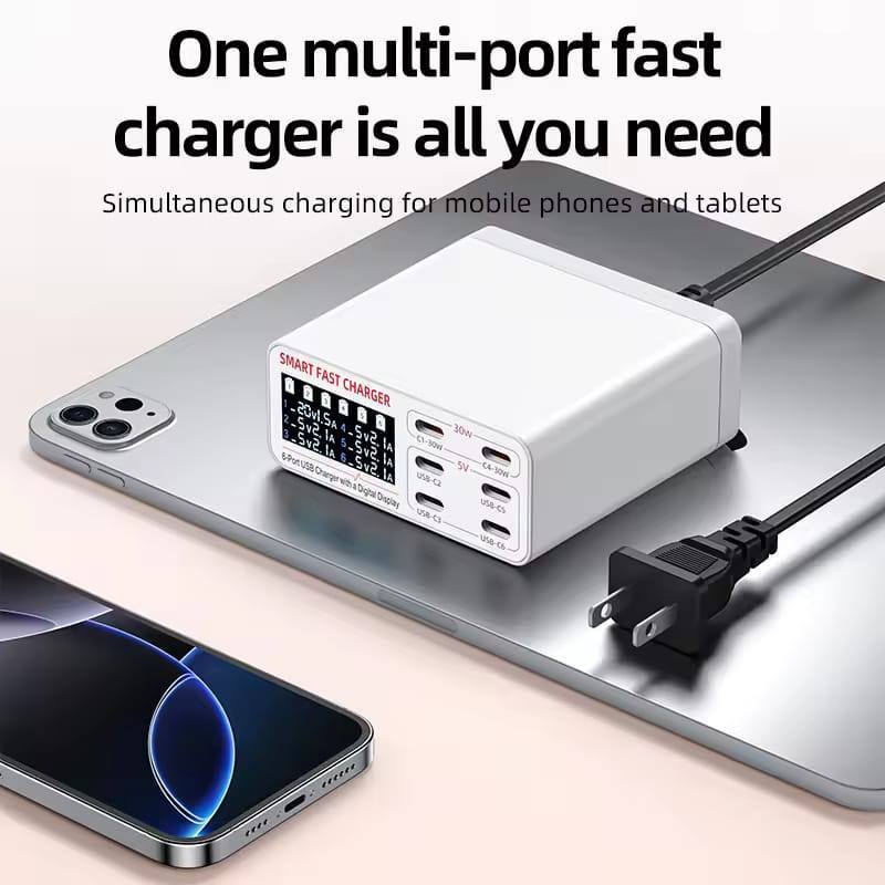 Portable Smart Multi Port Digital Display Charger Usb Fast Charging Station 8 Ports - WLX WLX-896H