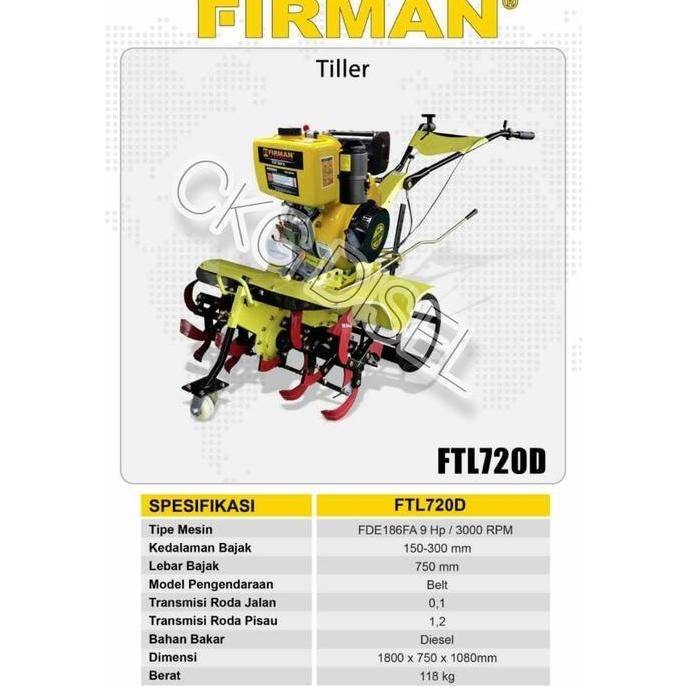 BEBAS ONGKIR - Tiller Firman Diesel / Cultivator Firman FTL 720D