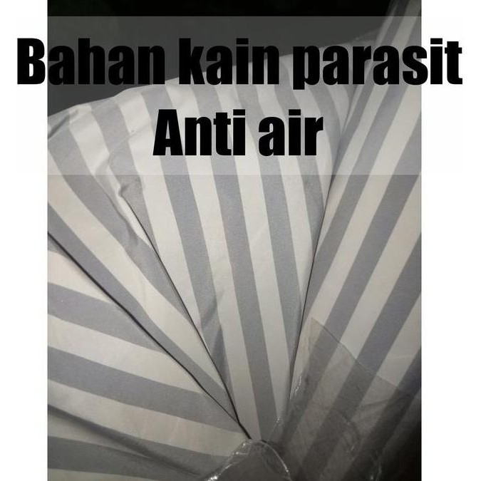 Sew- Bahan Kain Parasit Parasut Anti Air Motif Salur Strip Abu Meteran-Yard