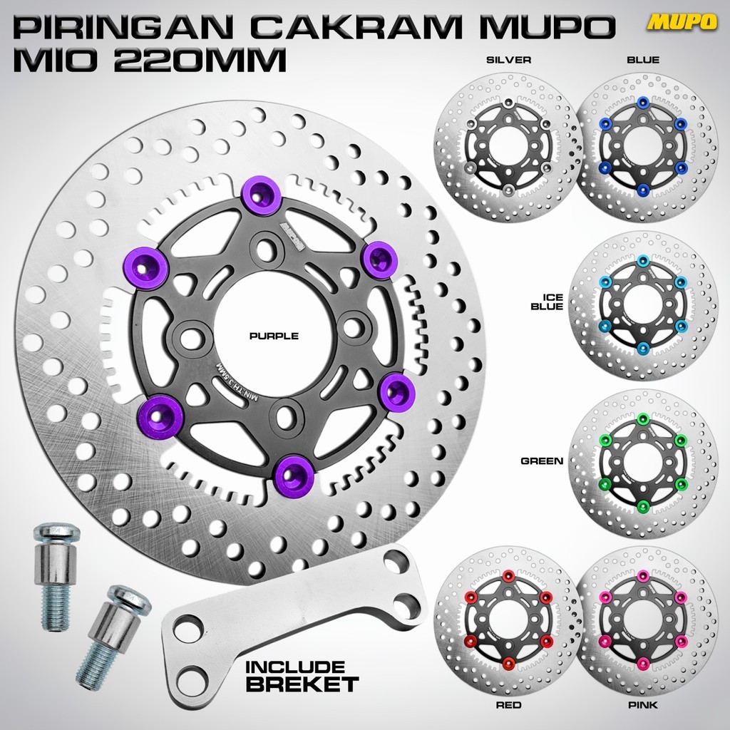 Disc Brake MUPO 220MM Floating Mio 4 Baut Piringan Cakram Racing Stainless Lengkap Bracket Kaliper C