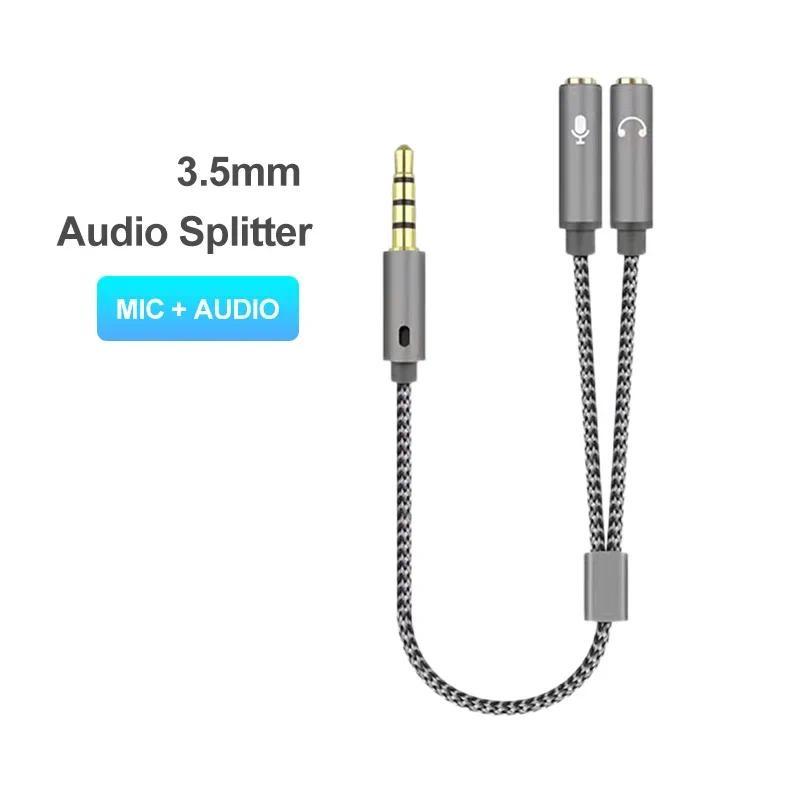 Splitter Headset 3.5mm Audio Mic Stereo Headphone Splitter Audio 3.5mm 4 Pole Jack Kabel Y untuk PS4
