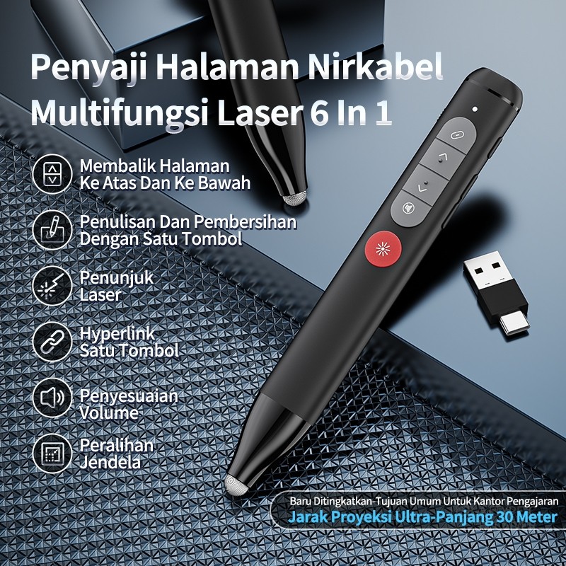 PROMO BASIKE 6 in 1 Penunjuk Laser Kepala Ganda Stylus Mode Sorotan Waktu Mundur Kompatibel Zoom Win