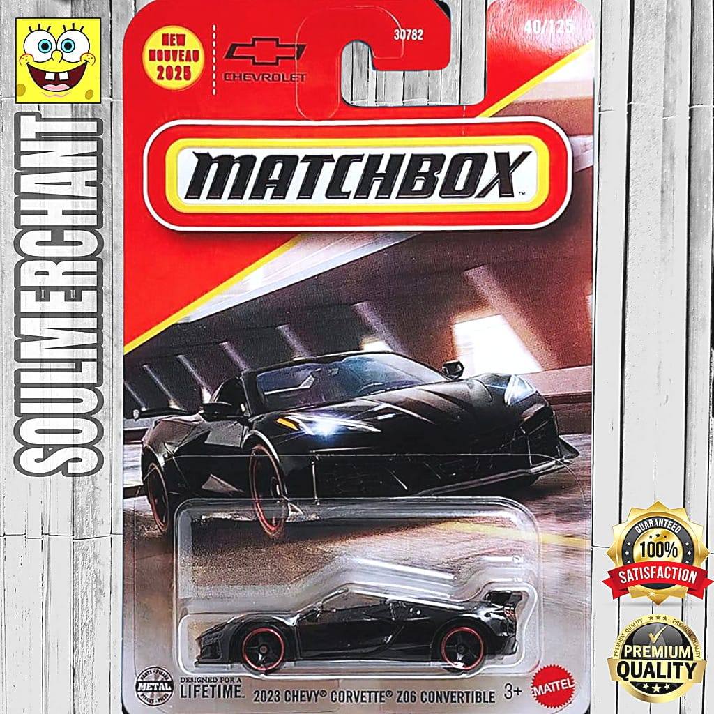 Matchbox 2023 Chevy Corvette Z06 Convertible Hitam Diecast Mobil Sport Modern