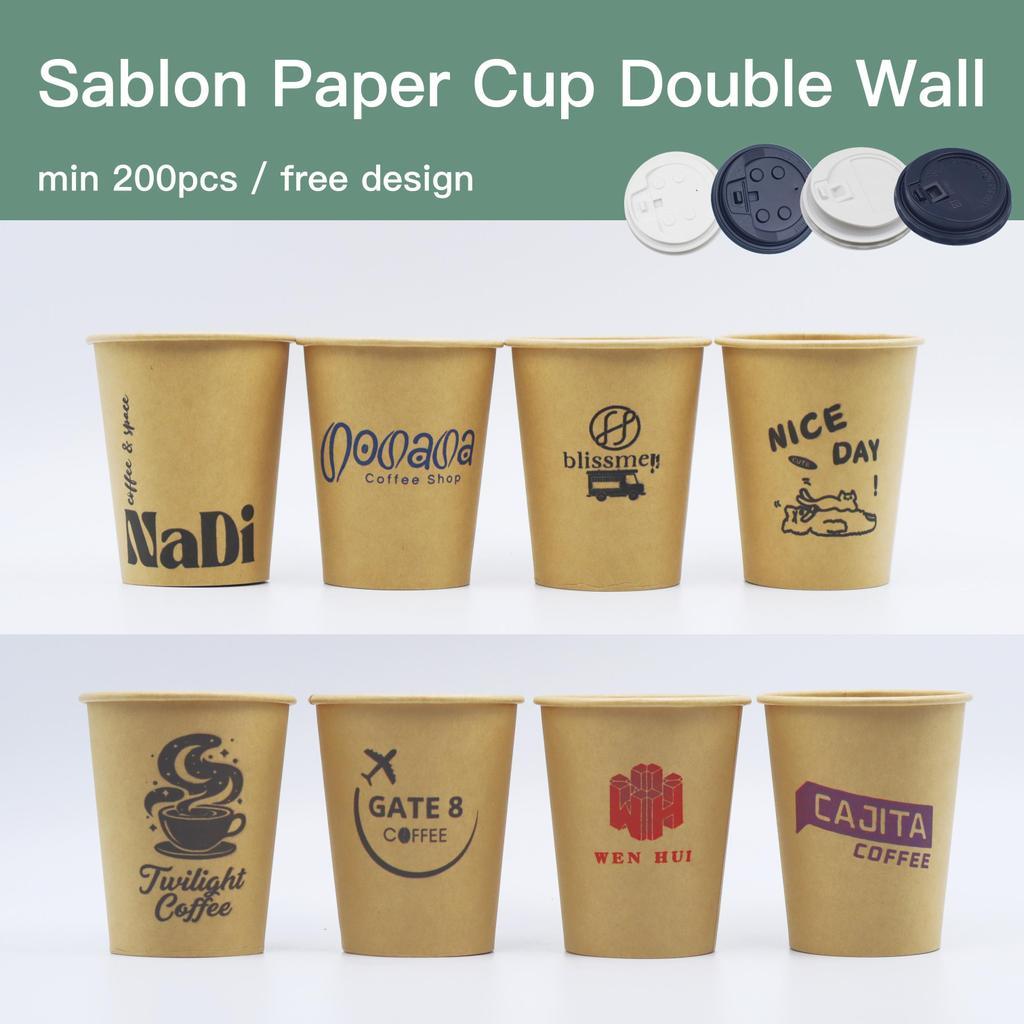 Sablon Paper cup Kraft Single Wall Custom Logo 8oz 12oz 16oz  | cup coffee + tutup custom | gelas ke