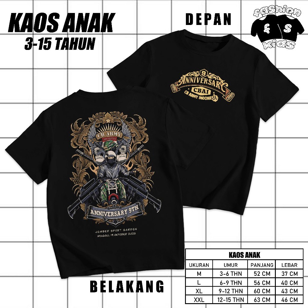 KAOS Anak Anniv 9th CB Army & CB RPM Jember T-Shirt Anniv 9th CB Army & CB RPM Jember